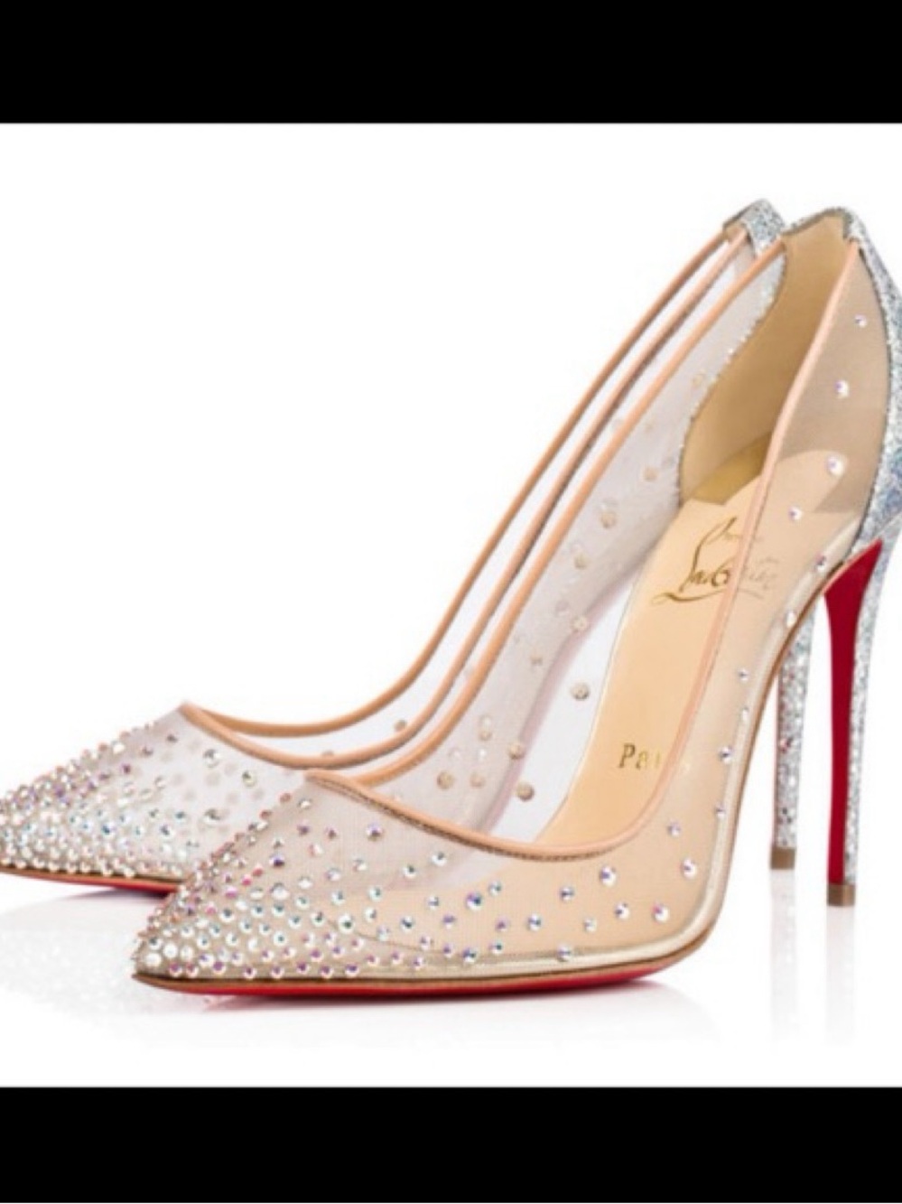 Christian Louboutin Nude Crystal Pointed-Toe Pumps with Red Sole
